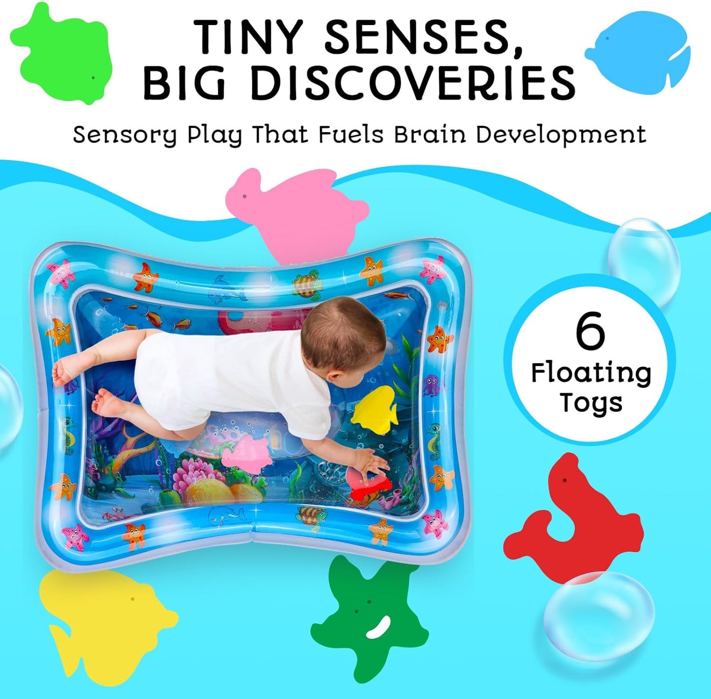 Tummy Time Wassermatte – Aufblasbare Wasserspielmatte für Babys – Sensorische Tummy Time Matte für Bodenspiele – 100% BPA-frei & auslaufsicher – Babys, Säuglinge 3-12 Monate – PAC3 – Blau – Avec Maman