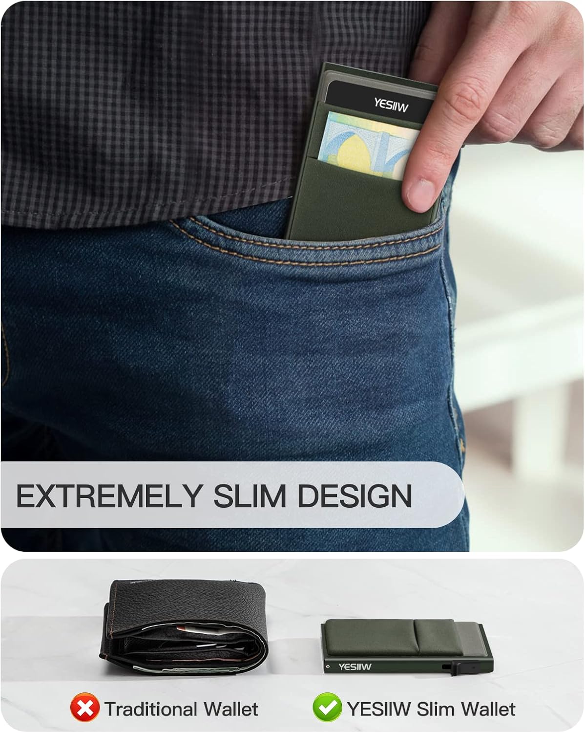 YESIIW Minimalistisches Pop-up-Kartenetui für Herren, RFID-blockierend | Schlankes Visitenkartenetui mit Geldfach | Aluminium-Metall-Bankkartenetui für Scheine, Münzen und Debitkarten