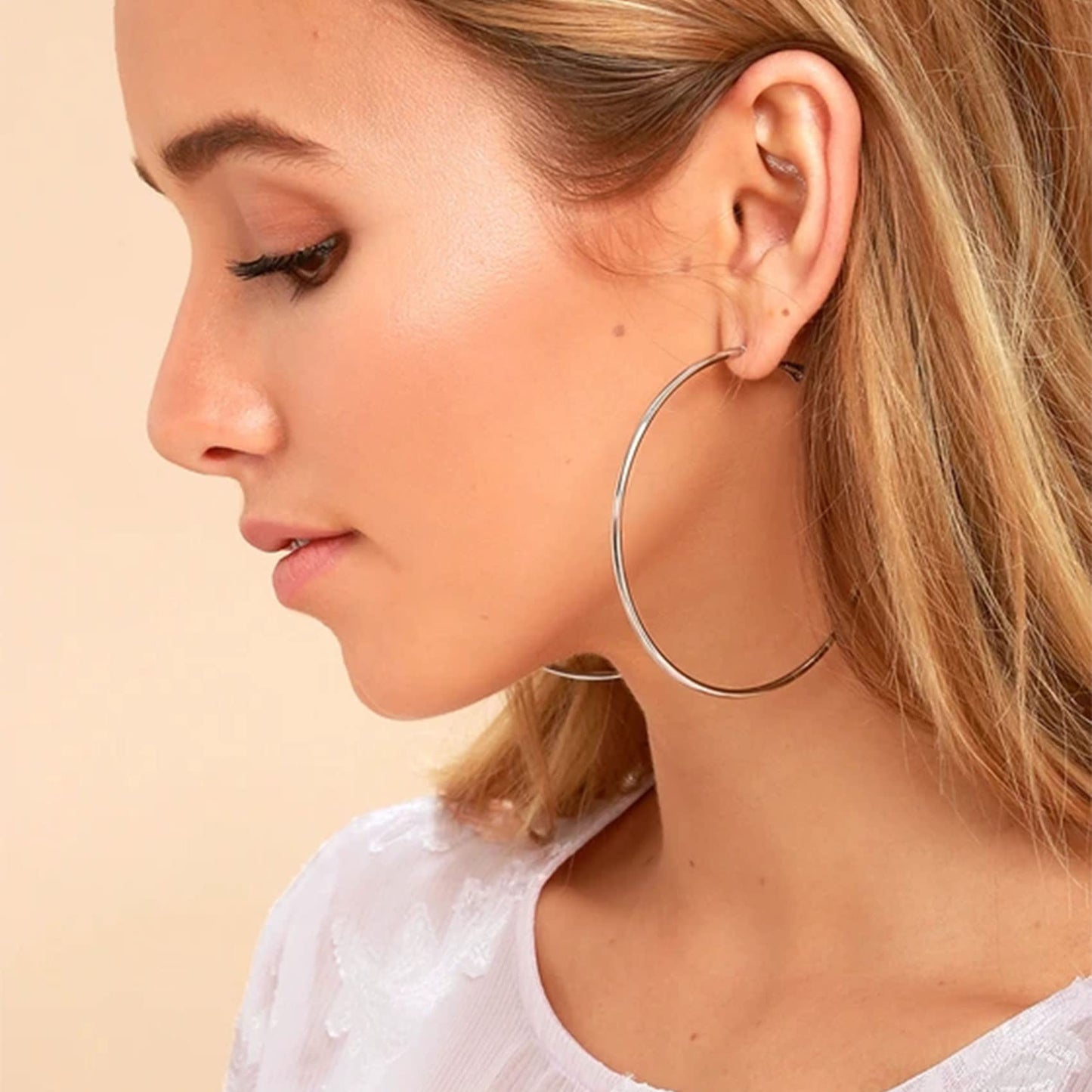 Große Gold Creolen für Frauen, Hypoallergene Dünne Gold Creolen, Sterling Silber Creolen für Damen, Extra Große, Mittelgroße, Große Creolen
