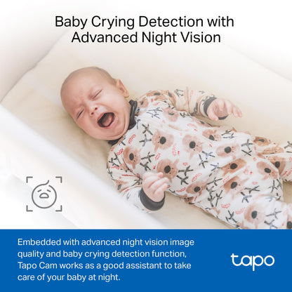 Tapo 1080P Indoor Wired Security Camera - Works as a Baby Monitor & Pet Camera, Motion Detection, 2-Way Audio, Siren, Night Vision, Subscription-Free Local Storage or Optional Cloud, C101