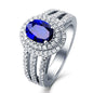 Aienid 18Ct White Gold Wedding Rings for Women 4 Claws Oval Blue Sapphire with Shinny Diamond Wedding Rings for Women