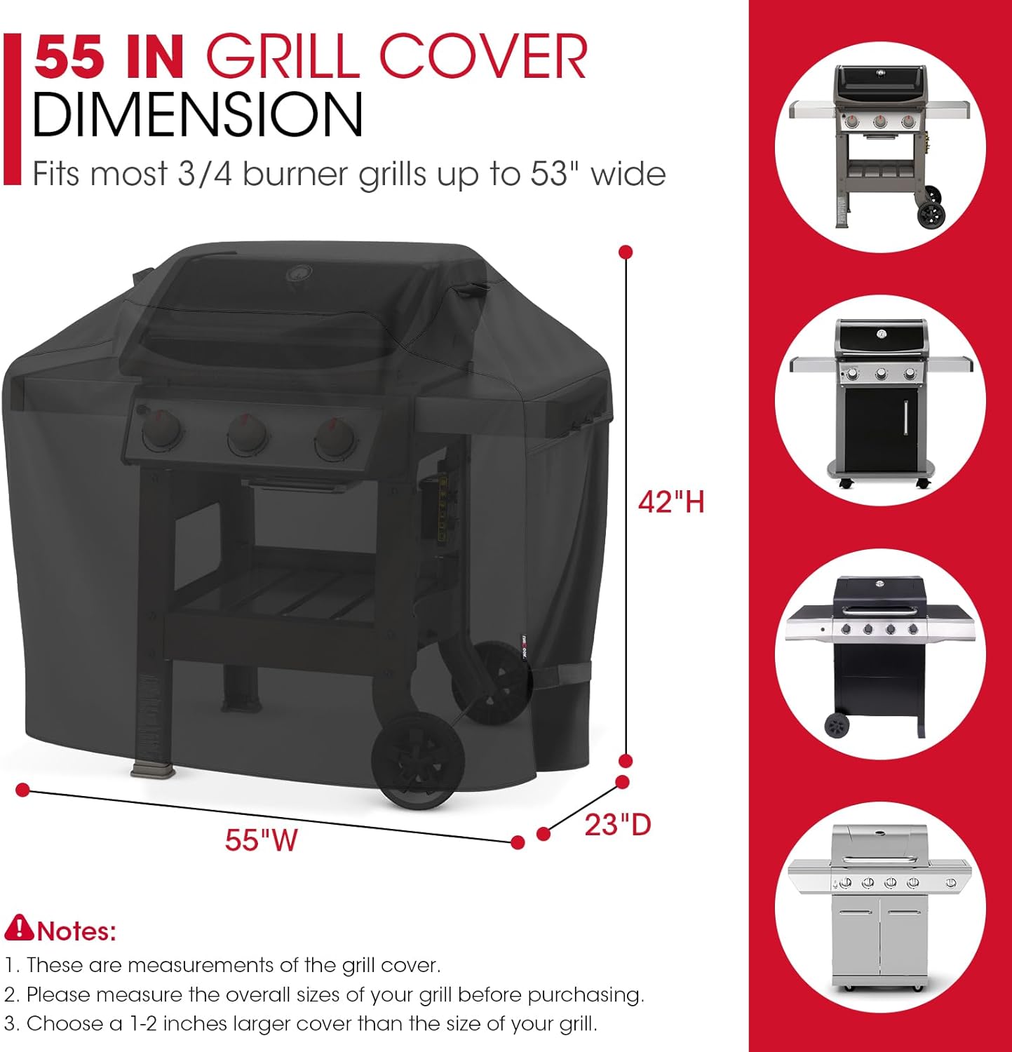 UNICOOK BBQ Abdeckung 60 Zoll, Hochleistungs-Wasserdichte Grillabdeckung, Spezielle Licht- und UV-beständige Outdoor-Grillabdeckung, Grillzubehör Kompatibel mit Weber Char-Broil Nexgrill und mehr
