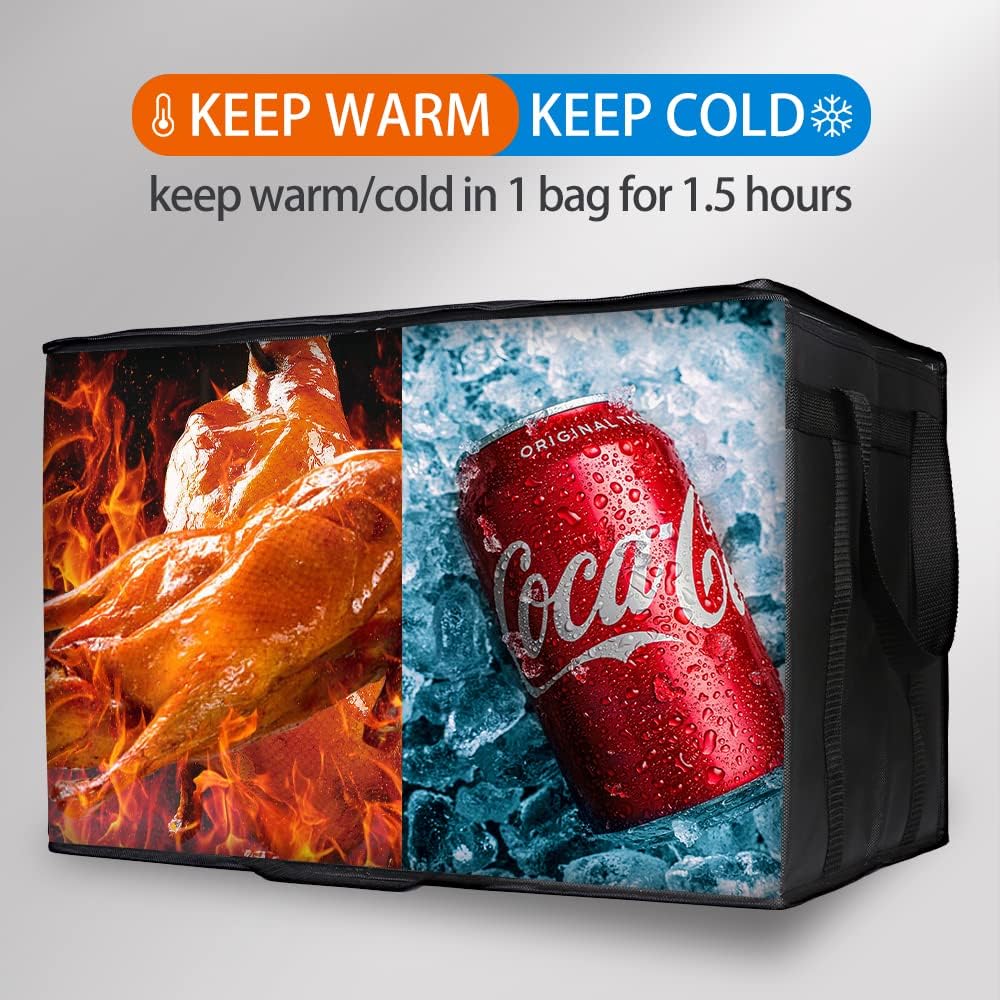 Bodaon Isolierte Essensliefertasche - Warm- & Kalthaltetransporttasche, Catering/Doordash Pizzawärmer, Einkaufstasche, Kühltasche für Partys (Schwarz-Rot, 1 St.), Ideal für den Transport warmer Speisen