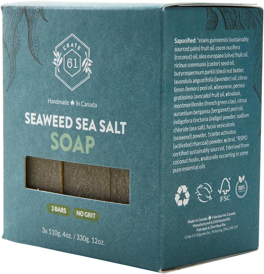 CRATE 61 ORGANICS Vegane Naturseife, handgemachte Seife mit hochwertigen ätherischen Ölen, kaltgepresst für Gesicht und Körper für Männer und Frauen, 3er-Pack (4 oz, Riegel) (Eucamint)