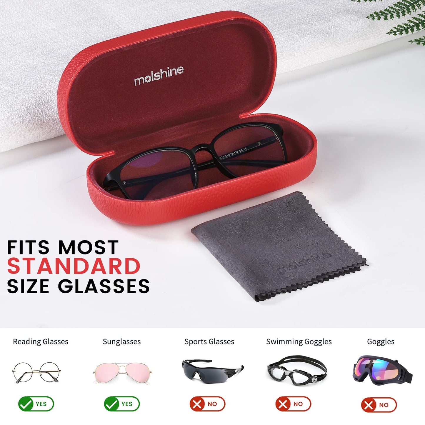 molshine Hartschalen-Leder-Sonnenbrillenetui, klassisches großes Brillenetui für Damen und Herren, Sonnenbrille (Schwarz)