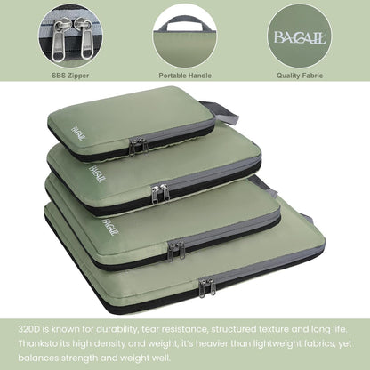 BAGAIL 4er-Set Kompressions-Packwürfel Reise-erweiterbare Packorganizer (Schwarz, 4er-Set)