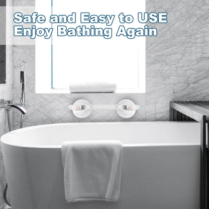 15-Inch Shower Handle - Upgraded Grab Bar with Strong Suction Cups for Bathtub & Shower Safety, Ideal for Seniors, Elderly, Disabled -Silver