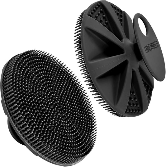 INNERNEED Food-grade Soft Silicone Body Scrubber Shower Brush Handheld Cleansing Skin Brush, Gentle Exfoliating and Lather Well (Black)