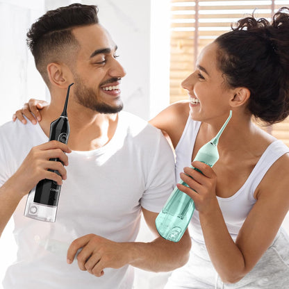 COSLUS Water Flosser C20 (F5020E): 300ML Kabelloser Elektrischer Munddusche Wiederaufladbar IPX7 Wasserdicht Tragbares Reise-Zahnseide-Set für die Zähne