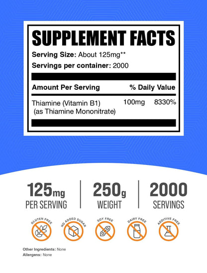 BulkSupplements.com Thiamine Mononitrate Powder - Vitamin B1 Powder, Thiamine B1 Supplement - B1 Vitamins, Gluten Free, 125mg per Serving, 5kg (11 lbs) (Pack of 5)