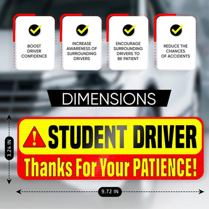 Fahranfänger-Magnet für das Auto – extra starker Halt – 24,7 cm x 8,2 cm – 3er-Pack – wichtige magnetische Fahranfänger-Aufkleber/Schilder – erinnert andere, bitte geduldig zu sein – helles und reflektierendes Schild für Fahranfänger