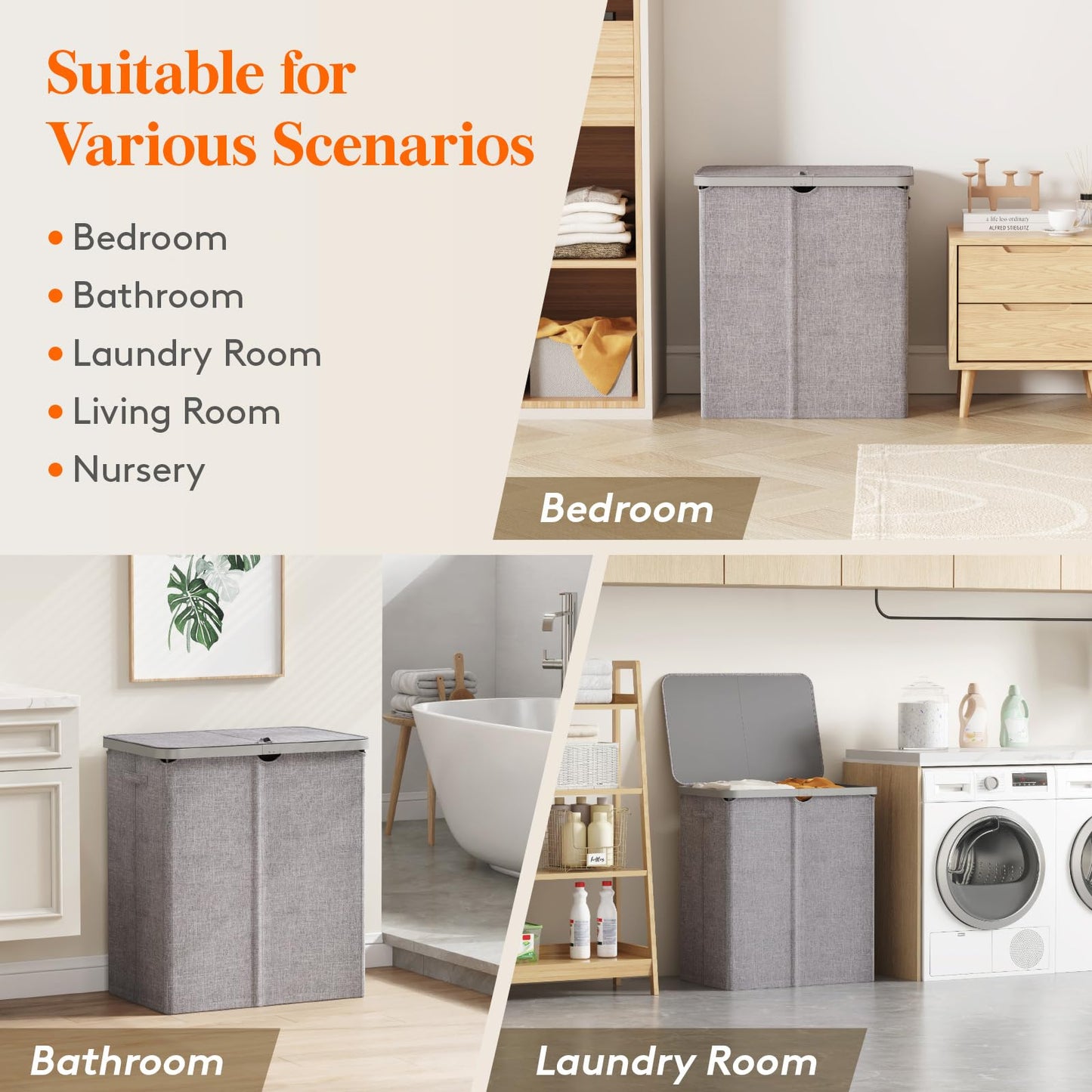 Lifewit 105L Large Laundry Basket with Lid, Laundry Hamper with Plastic Handles and Removable Bag, Foldable Tall Dirty Clothes Hampers for Laundry for Laundry Room, Bedroom, Bathroom, Dorm, Beige