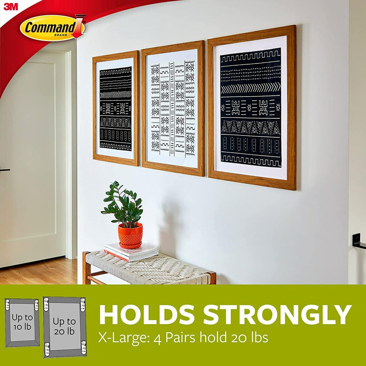 Command 20 Lb XL Heavyweight Picture Hanging Strips, Damage Free Hanging Picture Hangers, Heavy Duty Wall Hanging Strips for Back to School Dorm Organization, 10 White Adhesive Strip Pairs