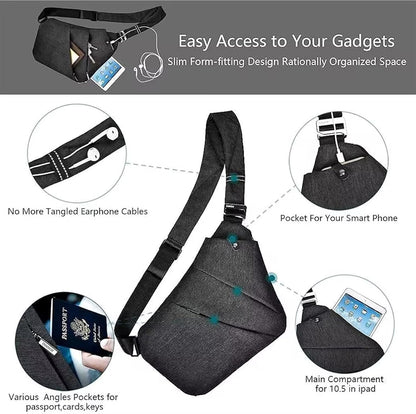 Wasserdichter Anti-Diebstahl Schulter Rucksack Sling Brust Crossbody Bag Abdeckpack Rucksack Fahrrad Sport (B13-007 Schwarz-linke Hand)