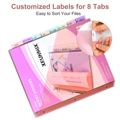 Bulk 24 Packs 8-Tab Binder Dividers with 2 Pockets, 192 Counts Binder Dividers Index for 3 Ring Binders, 8 Pastel Colors, US Letter Size (24)