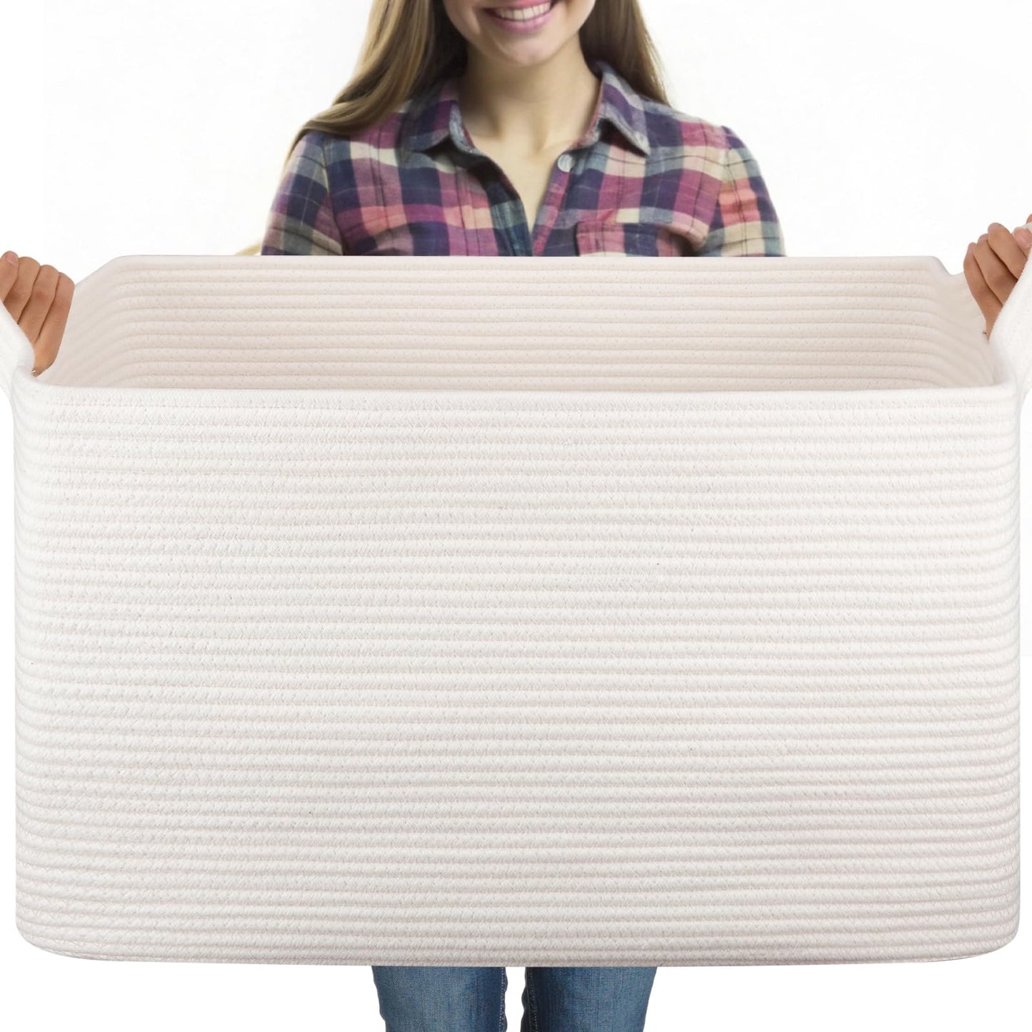 OIASKET 95L Extra Large Blanket Basket, 24" x 16.9" x 14.2" Woven Storage Basket for Living Room, Nursery Blanket Storage for Toys, Towels, Dirty Clothes (Grey)