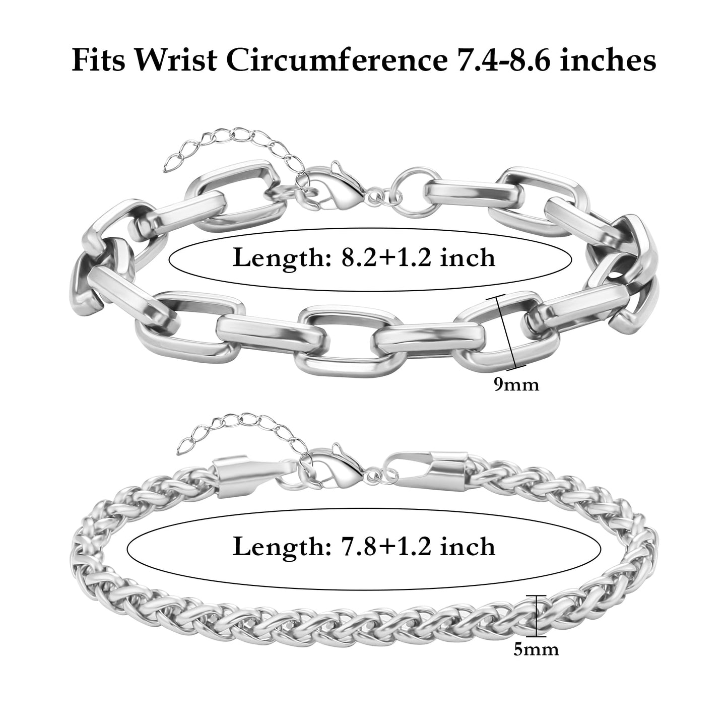 DAYANEY 3 Stücke Herrenarmband Silberarmbänder für Männer Set Wasserdicht Edelstahl Herrenschmuck, Verstellbares Cuban Gliederarmband Osterkorb Füller für Ihn, Vater oder Sohn Pulseras Para Hombre