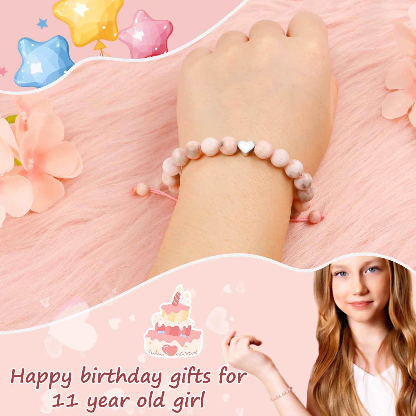 Sereney 5 Jahre altes Mädchen Geburtstagsgeschenkideen, verstellbares rosa-weißes Perlenarmband als Fünf-Jahres-5-Jahre-altes 5. Geburtstagsgeschenk für Teenager-Mädchen, Tochter, Nichte, Enkelin