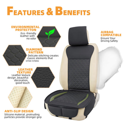 Elantrip 2PCs Front Car Seat Covers Leather Water Proof Seat Protector Universal fit for Most Cars SUVs and Trucks Black