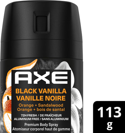 AXE Fine Fragrance Collection Premium Bodyspray für Männer, Black Vanilla Deodorant mit 72 Stunden Geruchsschutz und Frische, angereichert mit ätherischen Ölen aus Vanille, Orange und Sandelholz, 113g