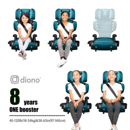 Diono Connect3 RXT 2-in-1 High Back Booster, Slim Fit 3-Across in Many Mid-Sized Sedans and SUVs, for Children from 40-120 lbs., Lightweight with Latch, Black Storm