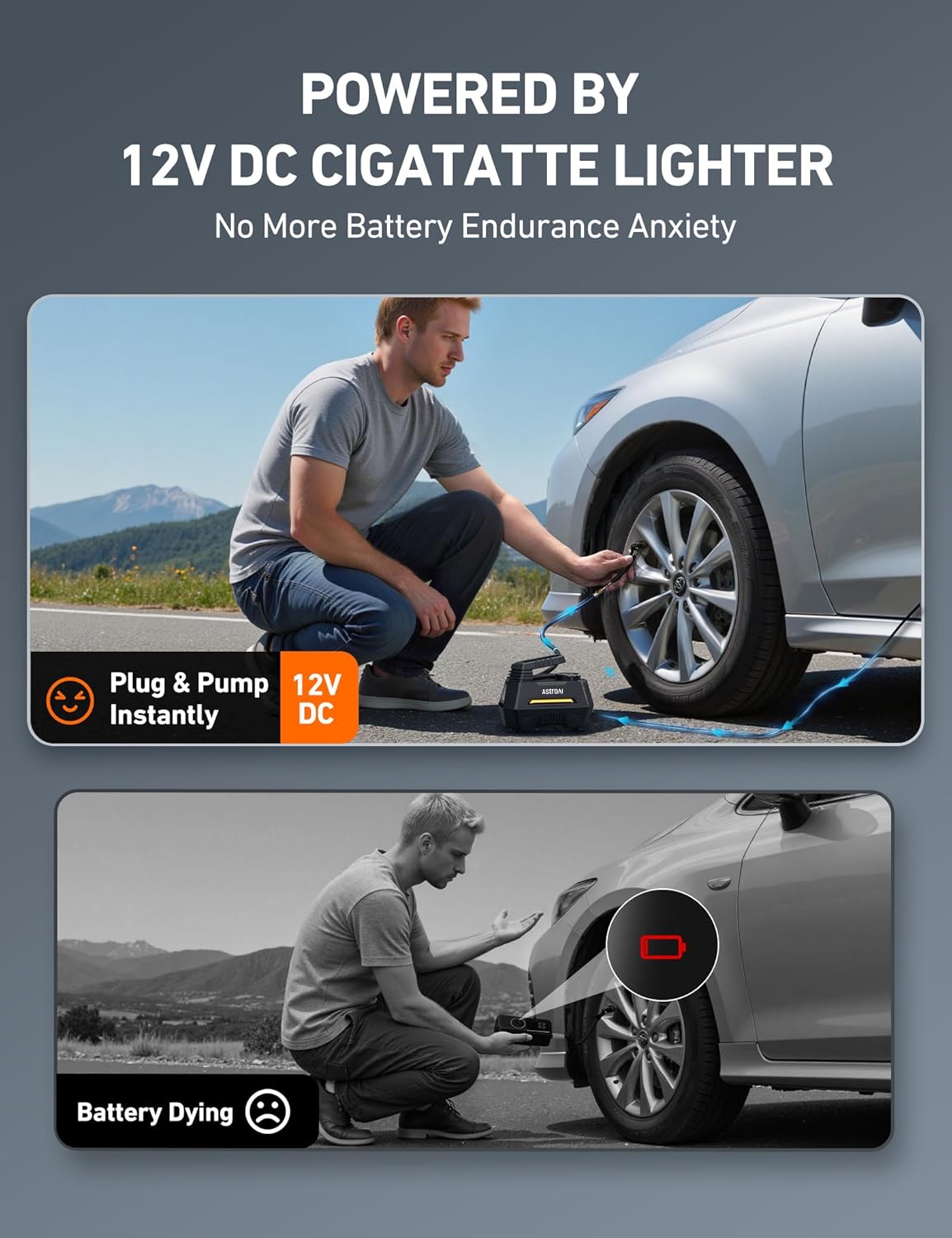 AstroAI Tire Inflator Portable Air Compressor Tire Air Pump for Car Tires - Car Accessories, 12V DC Auto Pump with Digital Pressure Gauge, Emergency LED Light for Bicycle, Balloons, Yellow