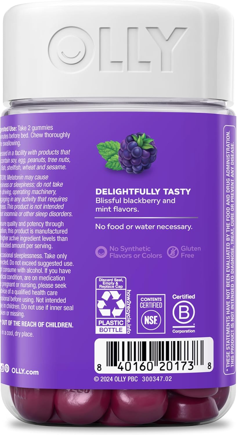 OLLY Sleep Gummy, 3mg Melatonin, L-Theanine, Chamomile, Lemon Balm, Sleep Aid, BlackBerry, 90 Count (Pack of 12)