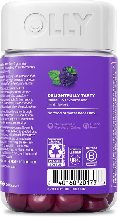 OLLY Sleep Gummy, 3mg Melatonin, L-Theanine, Chamomile, Lemon Balm, Sleep Aid, BlackBerry, 90 Count (Pack of 12)