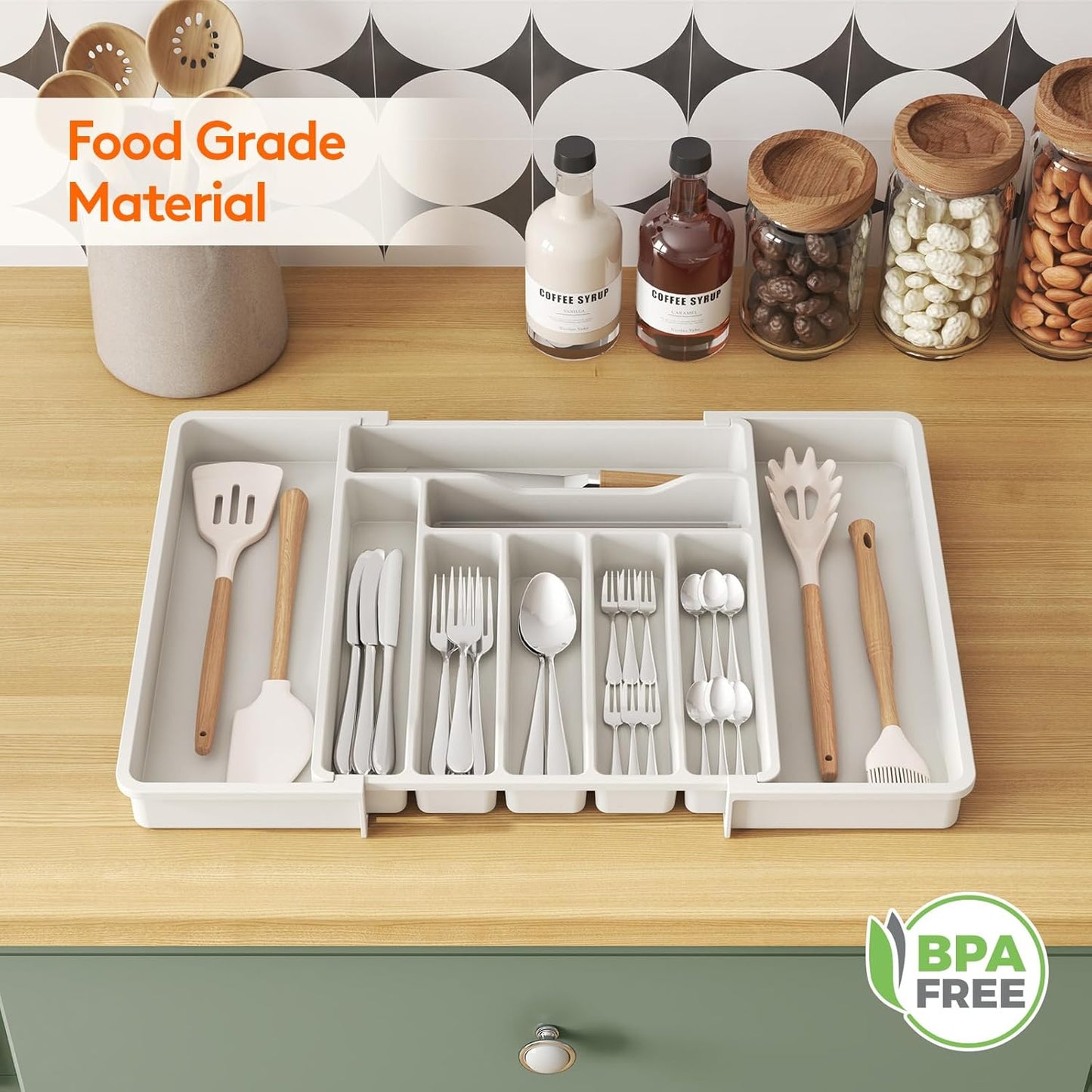 Lifewit Besteck Organizer, erweiterbarer Utensilien Organizer für die Küche, Utensilienhalter, verstellbarer Besteckkasten Schubladen Organizer für Löffel, Messer, Küchen Organizer und Aufbewahrung, Schwarz