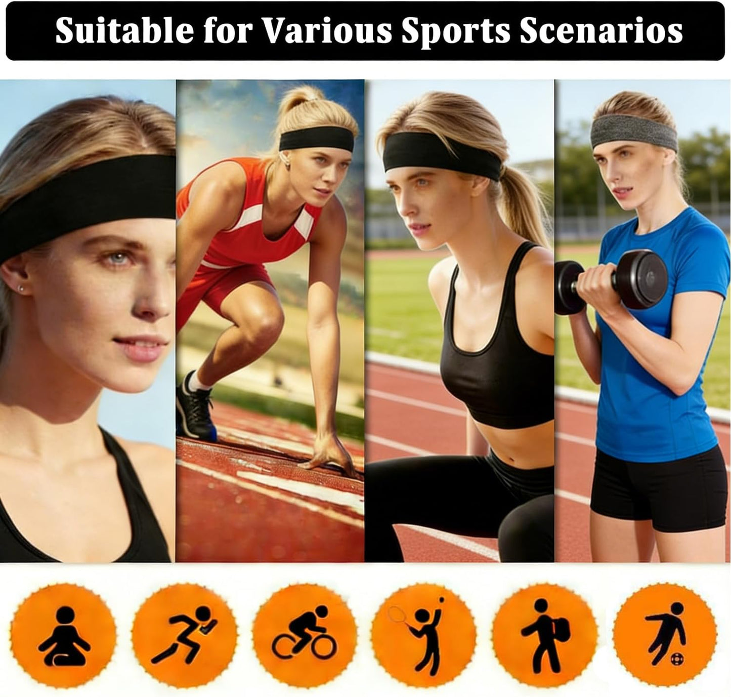 Sports Headbands for Women (5 Pack), Moisture Wicking Workout Headband for Running, Cross Training, Yoga and Bike