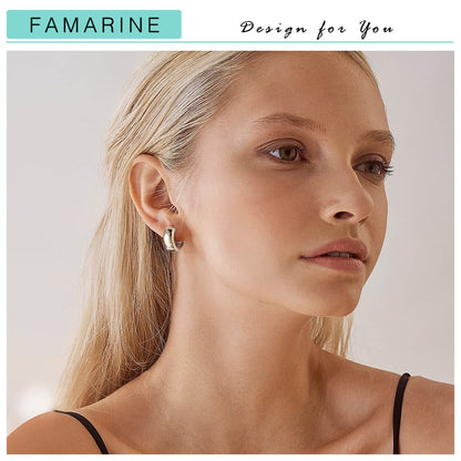 FAMARINE Gold Chunky Creolen für Damen, 0,8 Zoll Gold Creolen Huggie Ohrringe für Herren