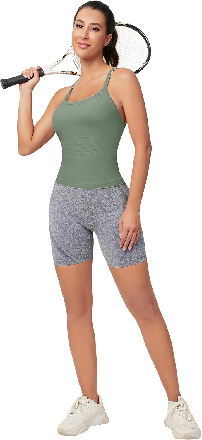 MathCat Workout Tank Tops für Damen mit integriertem BH, ärmellose Gym Tops Nahtlose Racerback Athletic Yoga Shirts