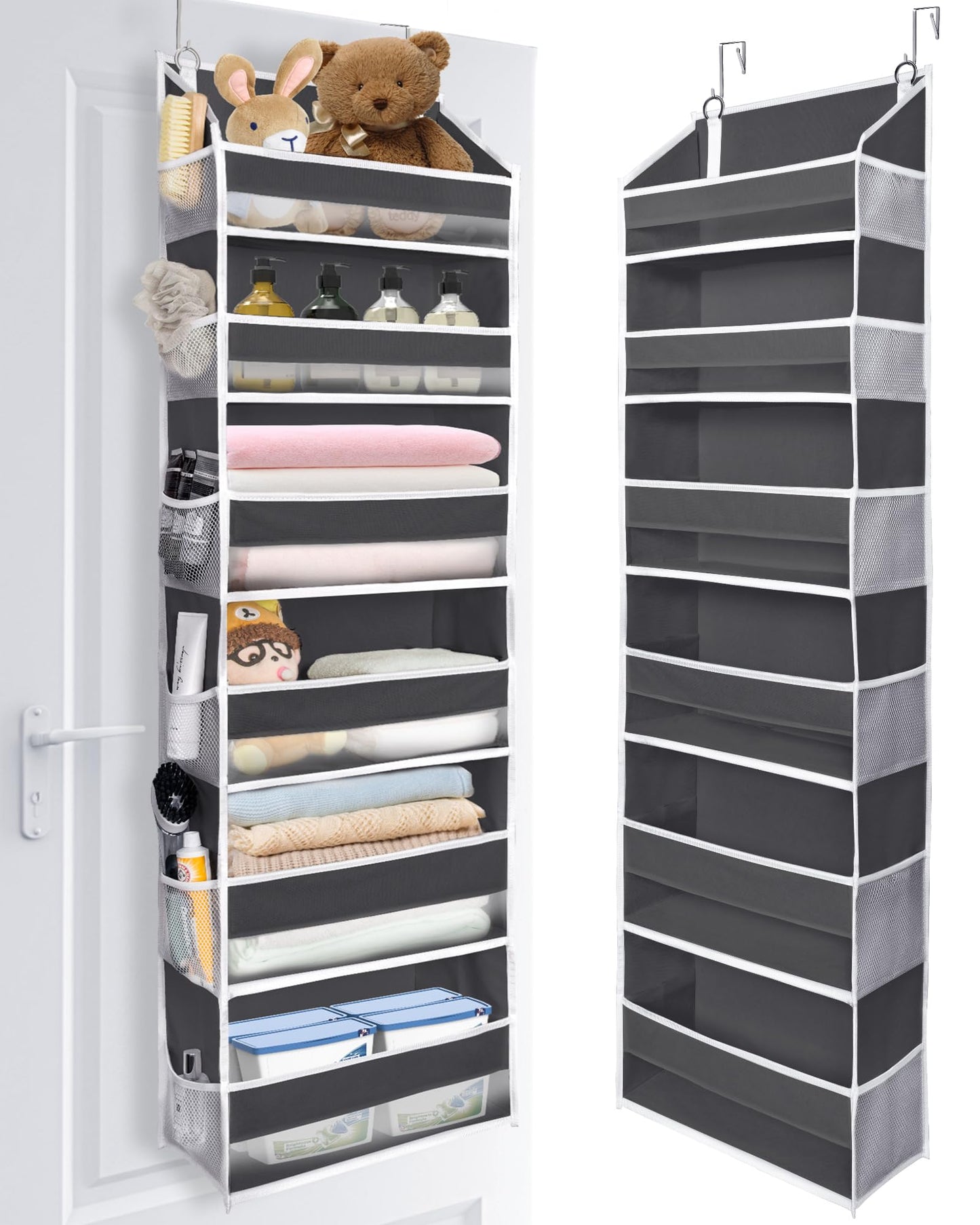 ULG Over The Door Organizer with 6 Large Pockets 12 Side Pockets, 50lbs Weight Capacity Door Hanging Organizer for Bedroom, Bathroom, Pantry, Nursery Storage, Beige