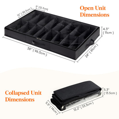 Lifewit Under Bed Shoe Storage Organizer 2 Pack(12 Shoes Cells), 4.3 Inches Profile Fabric Shoes Container Box with Clear Cover, Foldable Storage Bag with 2 Handles, Fits 12 to 24 Pairs