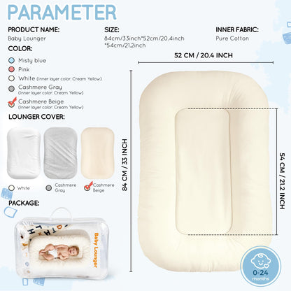 Baby Lounger & Snuggle Nest for Newborn 0-24 Months, Baby Nest Supervised Breathable Cotton for Newborn, Breathable Portable Infant Lounnger for Travel and Home, Pink (Lounger Cover Included)