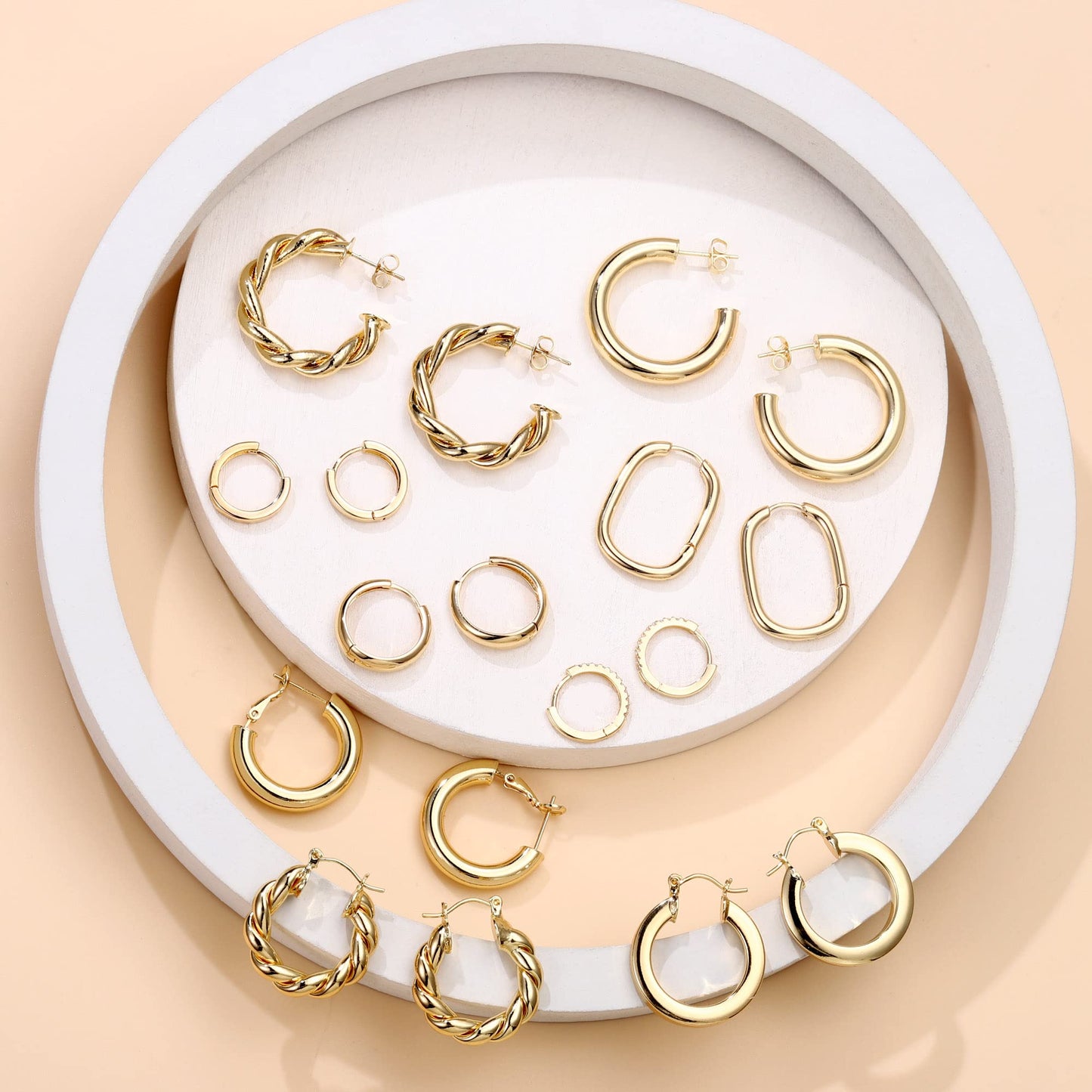 Yesteel 9 Pairs Gold Hoop Earrings for Women, 14K Real Gold Plated Chunky Hoop Earrings Set for Women Hypoallergenic Thick Lightweight Earring for Womens Jewelry Gifts