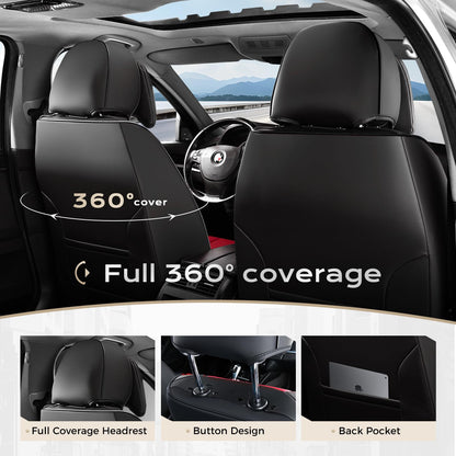 Coverado Car Seat Covers 5 Pieces, Full Set Universal Seat Covers for Cars, Waterproof Nappa Leather Auto Seat Protectors with Head Pillow, Car Interiors Fit for Most Sedans SUV Pick-up Truck, Black