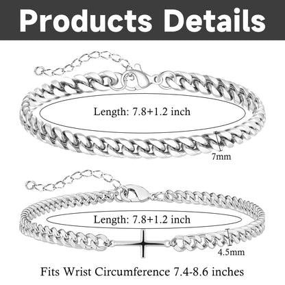 DAYANEY 3 Stücke Herrenarmband Silberarmbänder für Männer Set Wasserdicht Edelstahl Herrenschmuck, Verstellbares Cuban Gliederarmband Osterkorb Füller für Ihn, Vater oder Sohn Pulseras Para Hombre