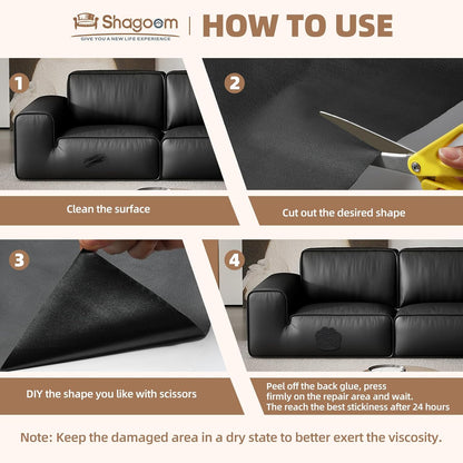 Lederreparatur-Set, 43x200 cm selbstklebender Lederflicken wasserdicht, DIY große Vinyl-Flicken für Sofas, Möbel, Küchenschränke, Wände (Schwarz, 43x200 cm)