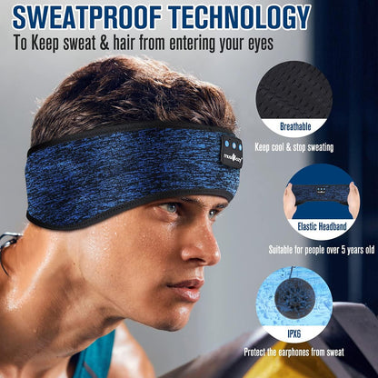 MUSICOZY Bluetooth 5.4 Schlaf-Kopfhörer-Stirnband, kabellose Schlaf-Kopfhörer-Schlafmaske Ohrhörer IPX6 wasserdicht für Seitenschläfer, Training, Laufen, Schlaflosigkeit, Reisen, Yoga, coole Tech-Gadgets, einzigartiges Geschenk