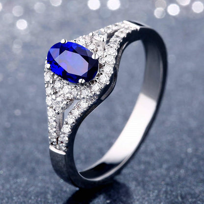 Aienid 18Ct White Gold Womens Ring Custom 0.51Ct Oval Blue Sapphire with White Diamond Wedding Rings for Women