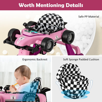 HONEY JOY 4-in-1 Baby Walker, Activity Push Walker w/3 Adjustable Heights, Smooth Wheels w/Adjustable Speed, Padded Seat, Music & Light, Foldable Car Walker for Baby Boys Girls Age 6 Months+ (Blue)