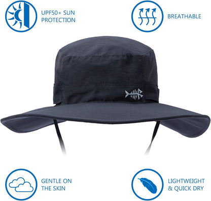 Bassdash UPF 50+ Sonnenhut zum Angeln, wasserabweisend, mit abnehmbarem Nackenschutz, große Größe