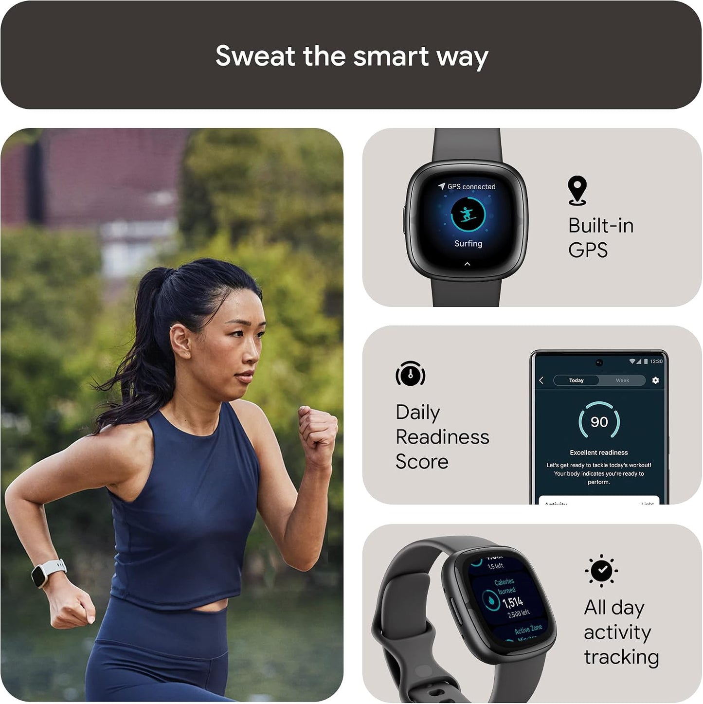Google Fitbit Sense 2 Advanced Health and Fitness Smartwatch with Tools To Manage Stress and Sleep, Ecg App, Spo2, 24/7 Heart Rate and Gps, Shadow Grey/Graphite, One Size (S and L Bands Included)
