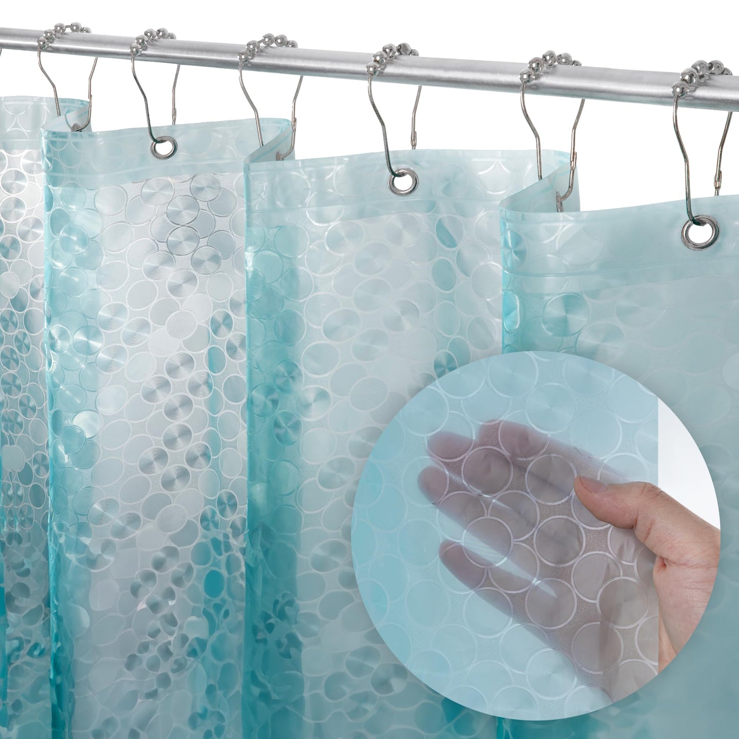 LiBa PEVA 8G Bathroom Shower Curtain Liner, 72" W x 72" H, Frosted, 8G Heavy Duty Waterproof Shower Curtain Liner