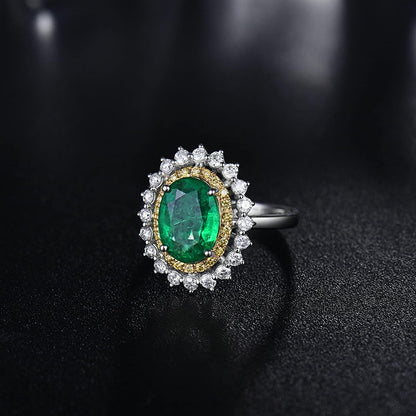 18K White Gold Ring 1.93ct Oval Shape Emerald with 0.81ct Diamond Anniversary Ring for Girls