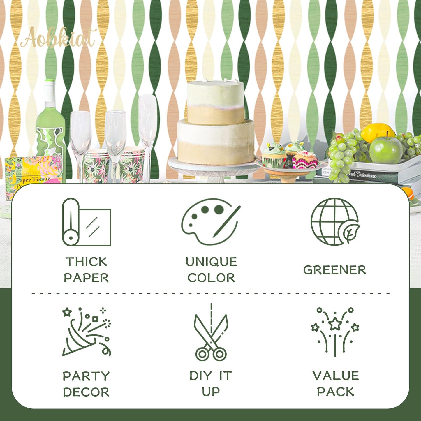 AOBKIAT Decoraciones para Fiesta de Bodas, 5 Rollos de Serpentinas de Papel Crepé Color Verde Oliva Caqui para Bodas Boho Verdes, Cumpleaños, Despedidas de Soltera/Bebé