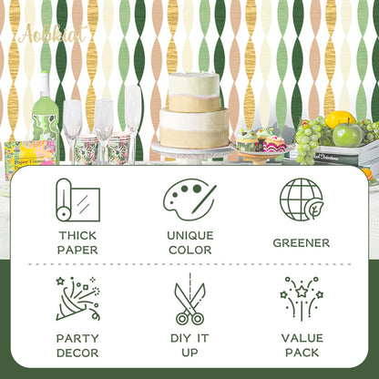AOBKIAT Decoraciones para Fiesta de Bodas, 5 Rollos de Serpentinas de Papel Crepé Color Verde Oliva Caqui para Bodas Boho Verdes, Cumpleaños, Despedidas de Soltera/Bebé