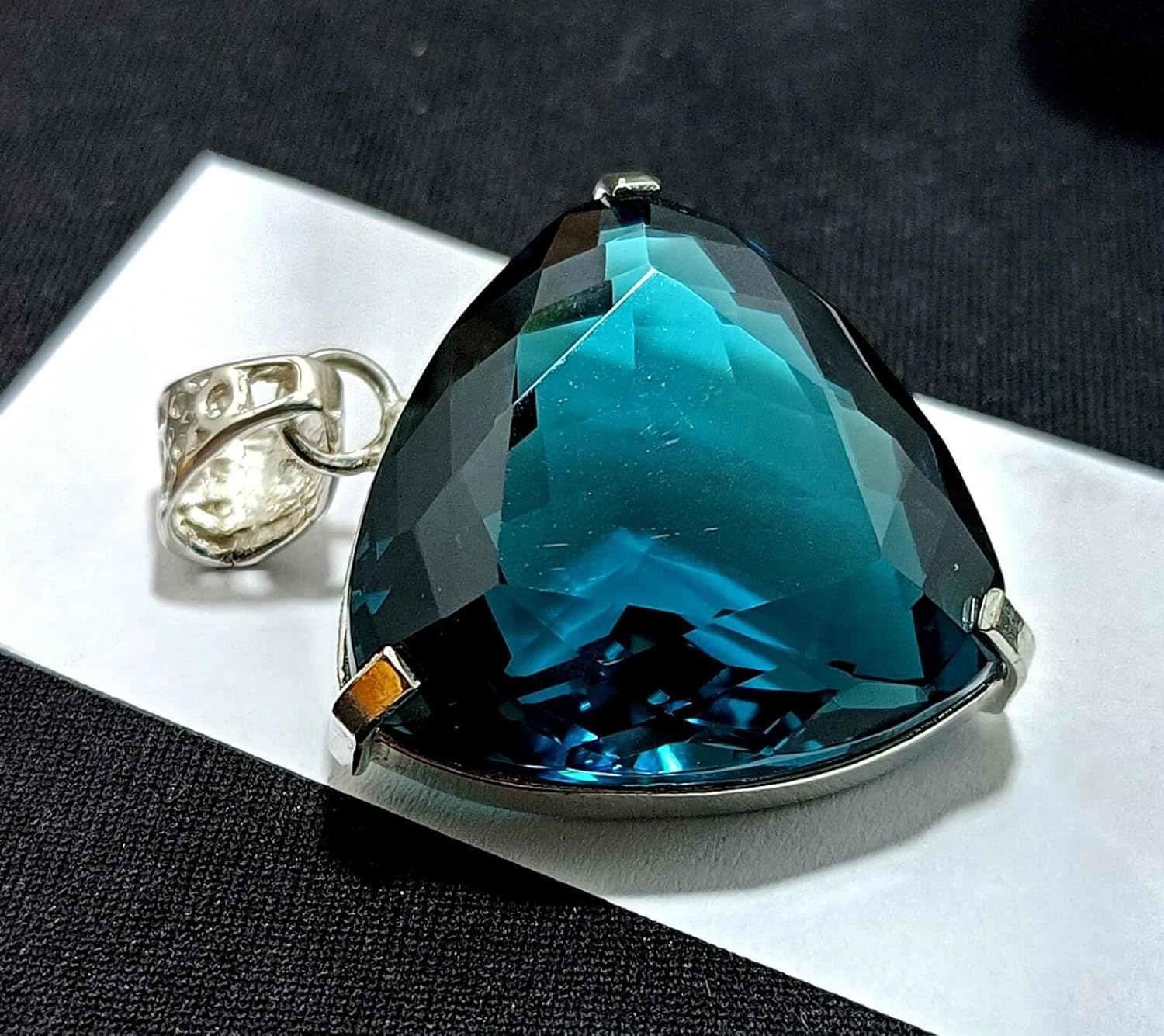 55.50 Ct London Blue Topaz Pendant in 925 Sterling Silver – Trillion Cut Gemstone Necklace for Women – Handcrafted Elegant Blue Topaz Jewelry Gift for Anniversary, Birthday & Special Occasions