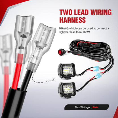 Nilight - NI -WA 06 LED Light Bar Wiring Harness Kit - 2 Leads 12V On Off Switch Power Relay Blade Fuse for Off Road Lights LED Work Light, 2 Years Warranty